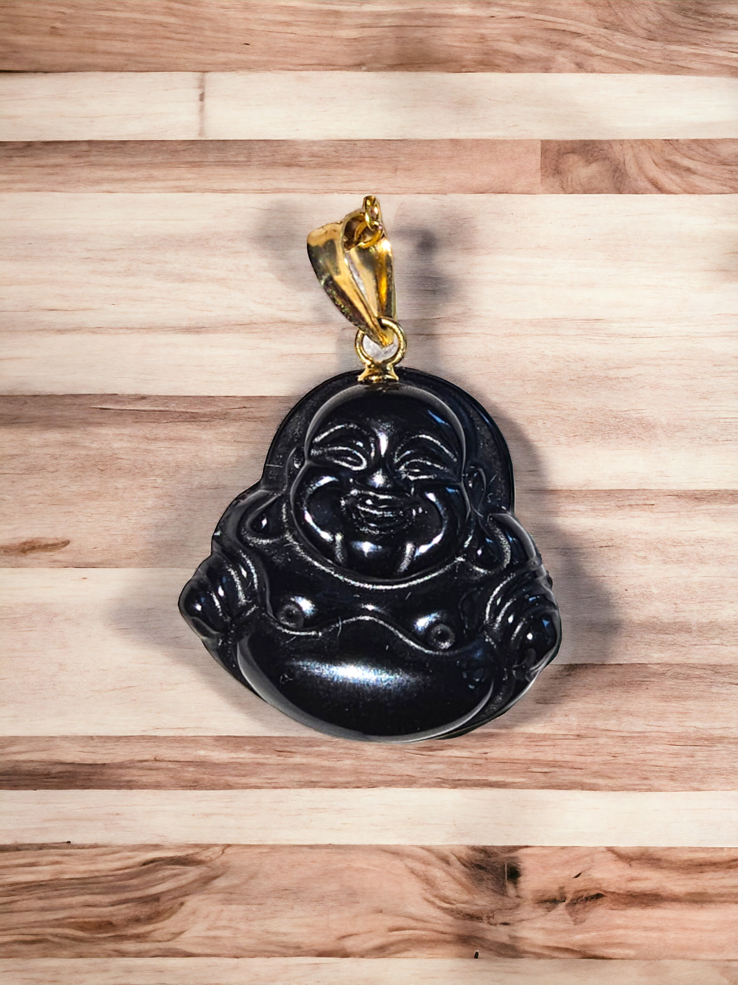 Cha'an Onyx Laughing Buddha Pendant with 14K Gold