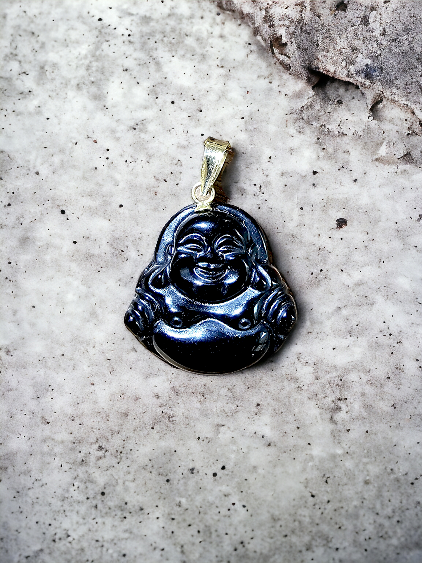 Cha'an Onyx Laughing Buddha Pendant with 14K Gold