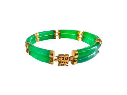 Double Fu Fuku Fortune Jade Bracelet (with 14K Gold)