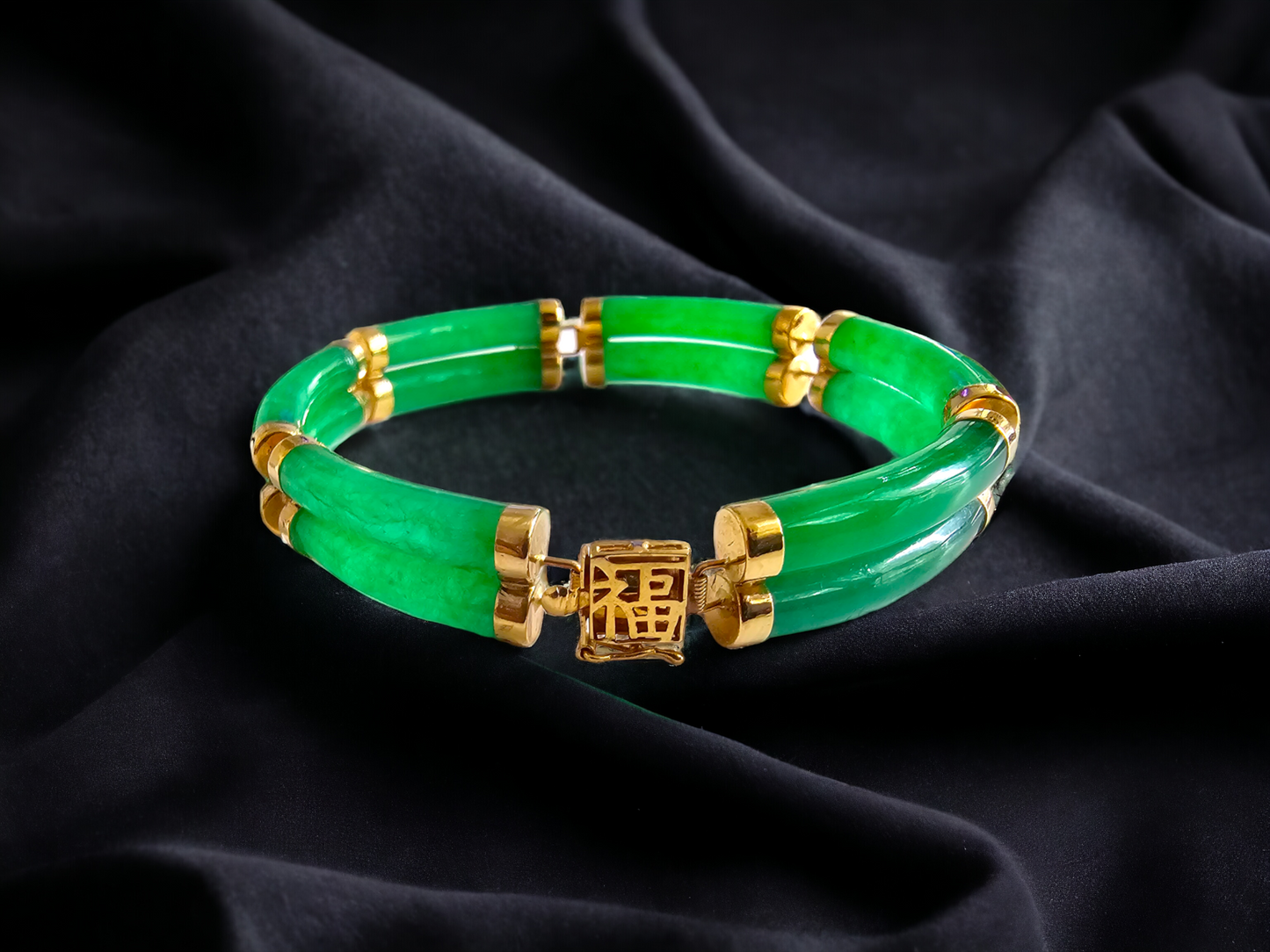 Double Fu Fuku Fortune Jade Bracelet (with 14K Gold)