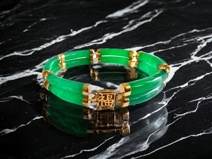 Double Fu Fuku Fortune Jade Bracelet (with 14K Gold)