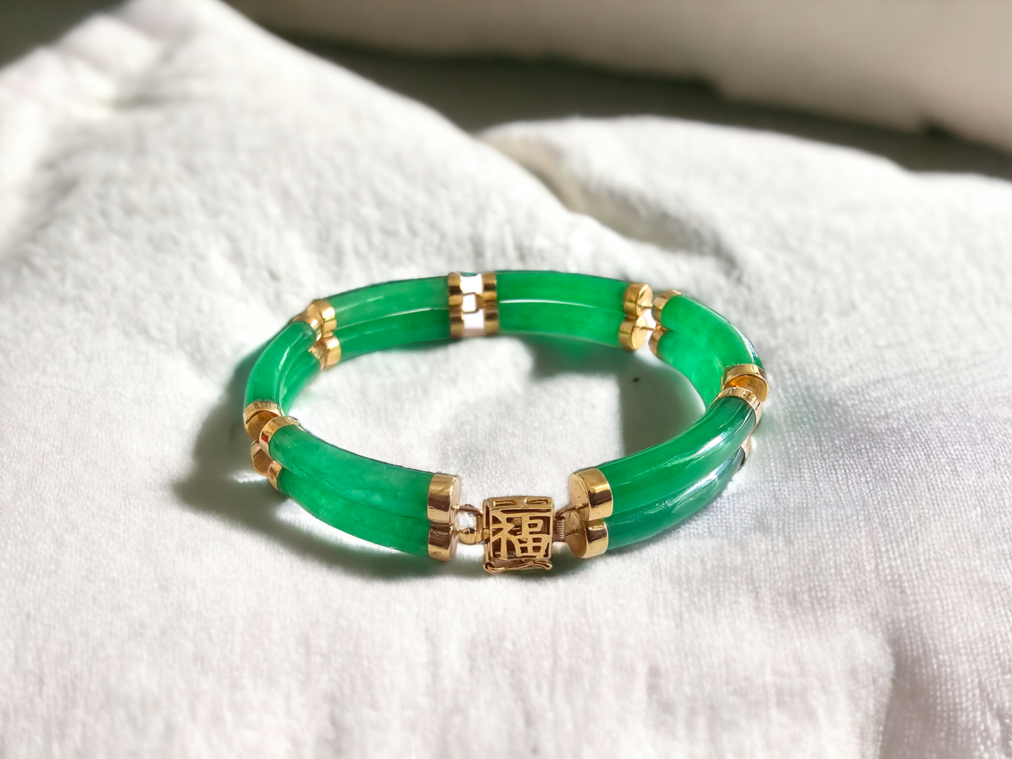 Double Fu Fuku Fortune Jade Bracelet (with 14K Gold)