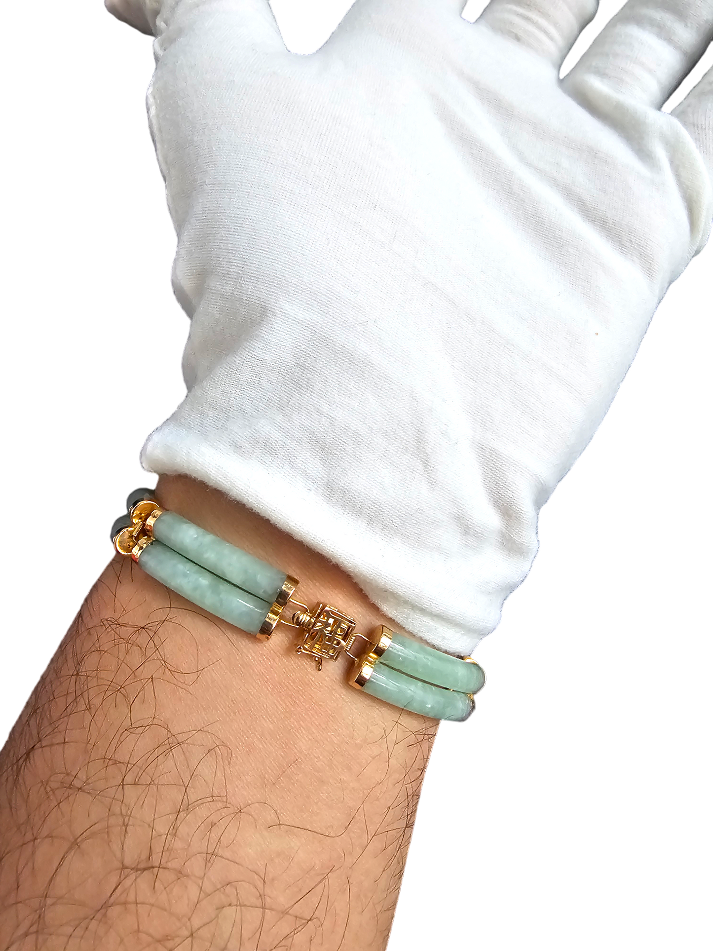 Double Fu Fuku Fortune Spring A Jade Bracelet (with 14K Yellow Gold)