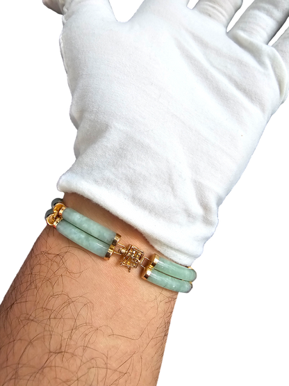 Double Fu Fuku Fortune Spring A Jade Bracelet (with 14K Yellow Gold)