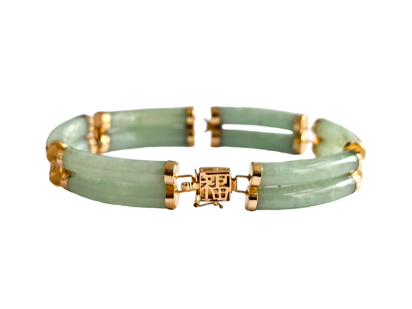 Double Fu Fuku Fortune Spring A Jade Bracelet (with 14K Yellow Gold)