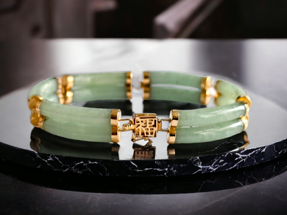 Double Fu Fuku Fortune Spring A Jade Bracelet (with 14K Yellow Gold)