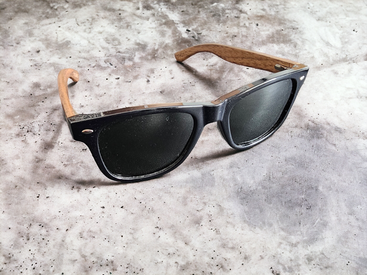 Tatsu FYORO Sunglasses (UV400 Polarized, Glossy Black Frames and Walnut Temple)