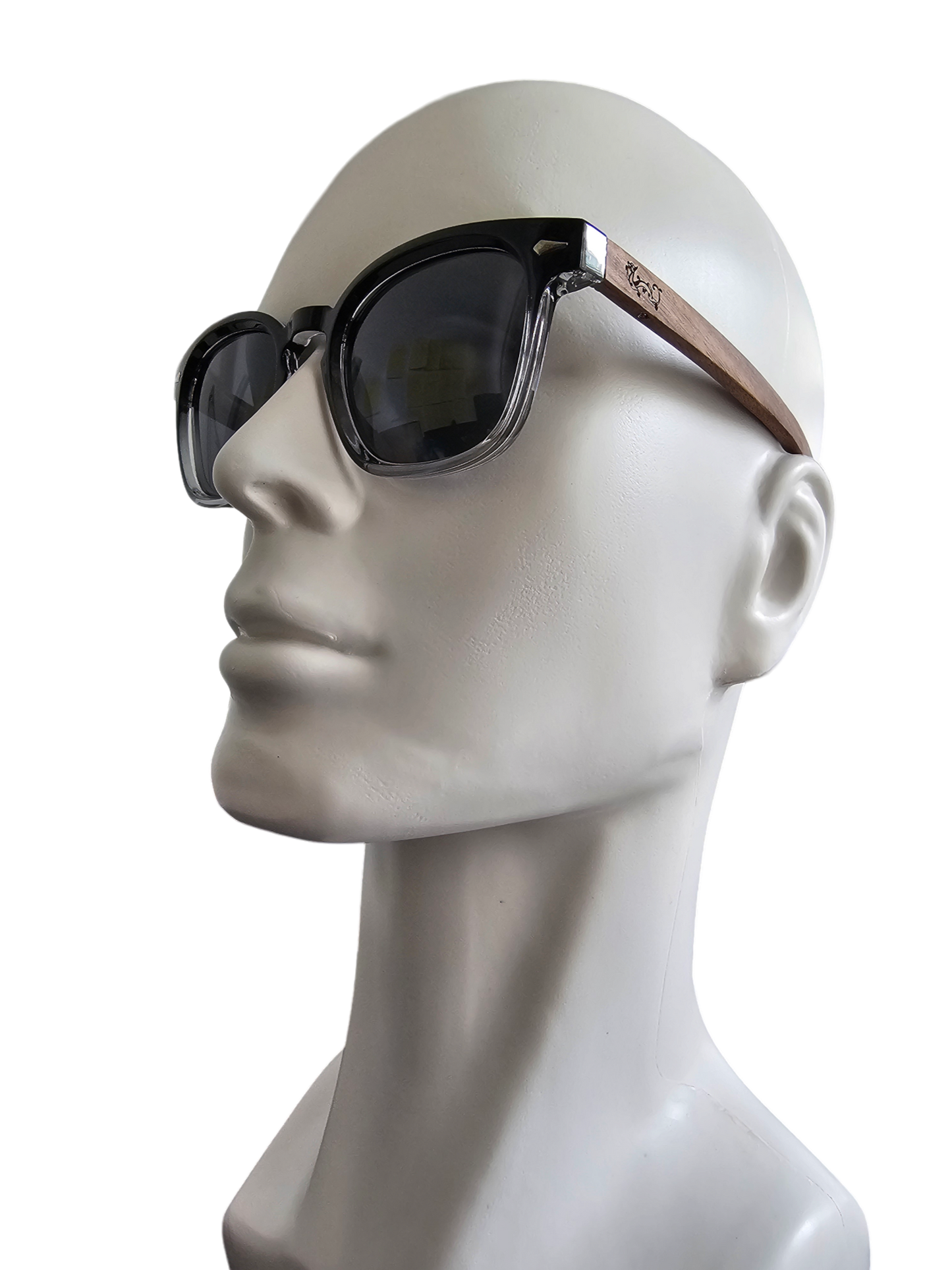 FYORO Ryu 太陽眼鏡（UV400 偏光灰色鏡片、亮光黑色和水晶 Hombre 鏡框、胡桃木鏡腳）