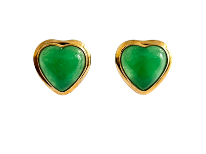 Qing Heart Jade Earrings (with 14K Yellow Gold)