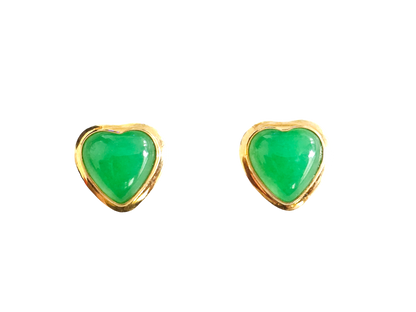 Qing Heart Jade Earrings (with 14K Yellow Gold)