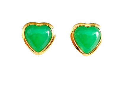 Qing Heart Jade Earrings (with 14K Yellow Gold)