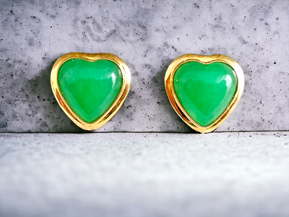 Qing Heart Jade Earrings (with 14K Yellow Gold)