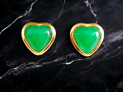 Qing Heart Jade Earrings (with 14K Yellow Gold)