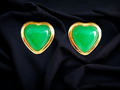 Qing Heart Jade Earrings (with 14K Yellow Gold)