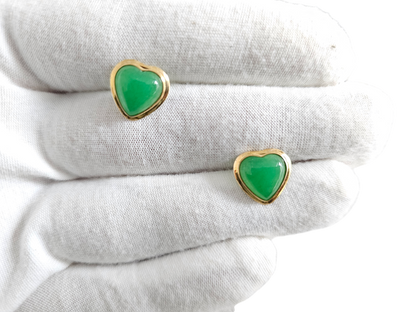 Qing Heart Jade Earrings (with 14K Yellow Gold)