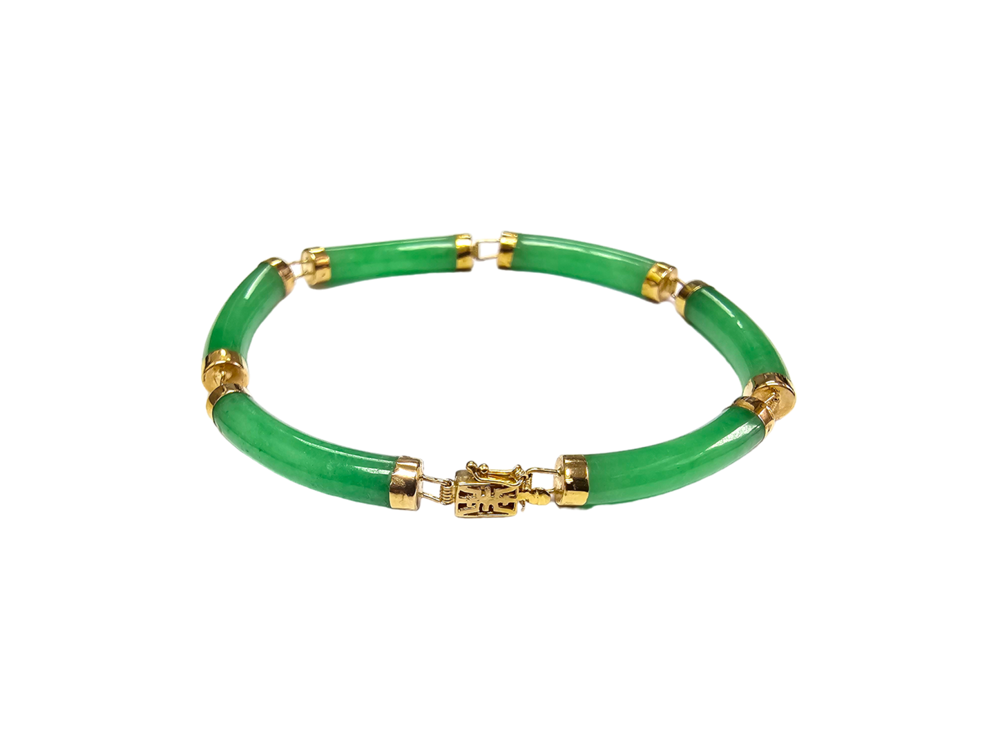 Fu Fuku Fortune Jade Bracelet (with 14K Yellow Gold)