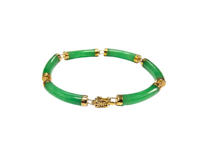 Fu Fuku Fortune Jade Bracelet (with 14K Yellow Gold)