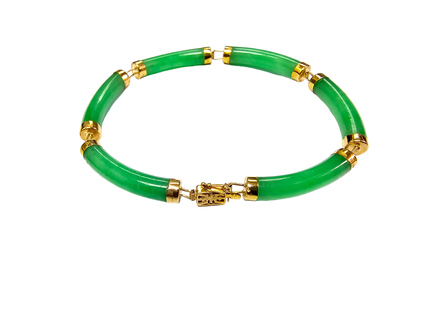 Fu Fuku Fortune Jade Bracelet (with 14K Yellow Gold)