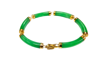 Fu Fuku Fortune Jade Bracelet (with 14K Yellow Gold)