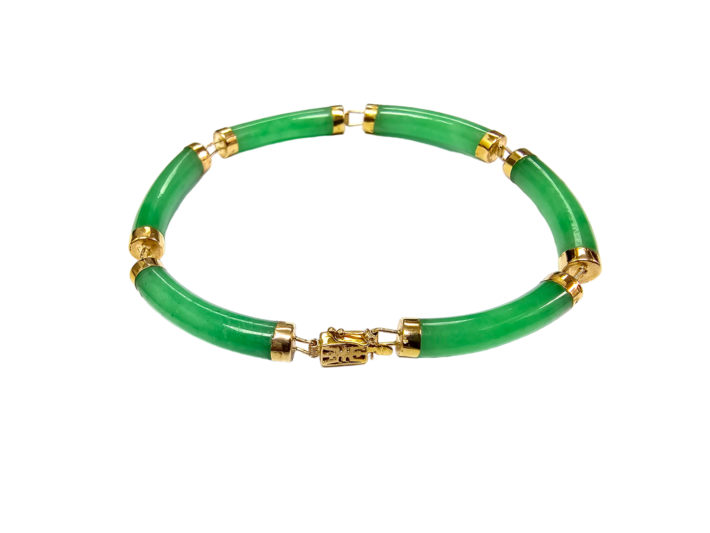 Fu Fuku Fortune Jade Bracelet (with 14K Yellow Gold)