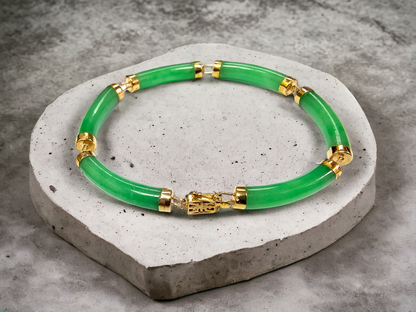 Fu Fuku Fortune Jade Bracelet (with 14K Yellow Gold)