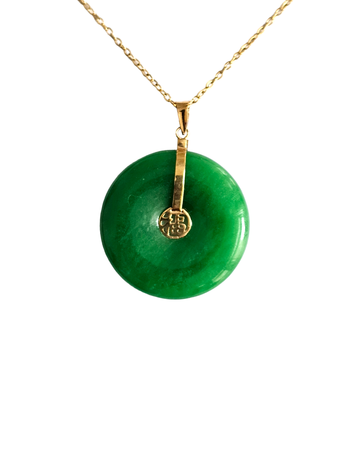 Fu Fuku Fortune Jade Pendant (with 14K Yellow Gold)