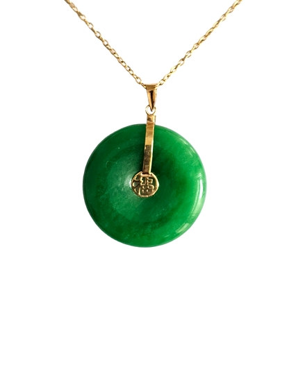 Fu Fuku Fortune Jade Pendant (with 14K Yellow Gold)