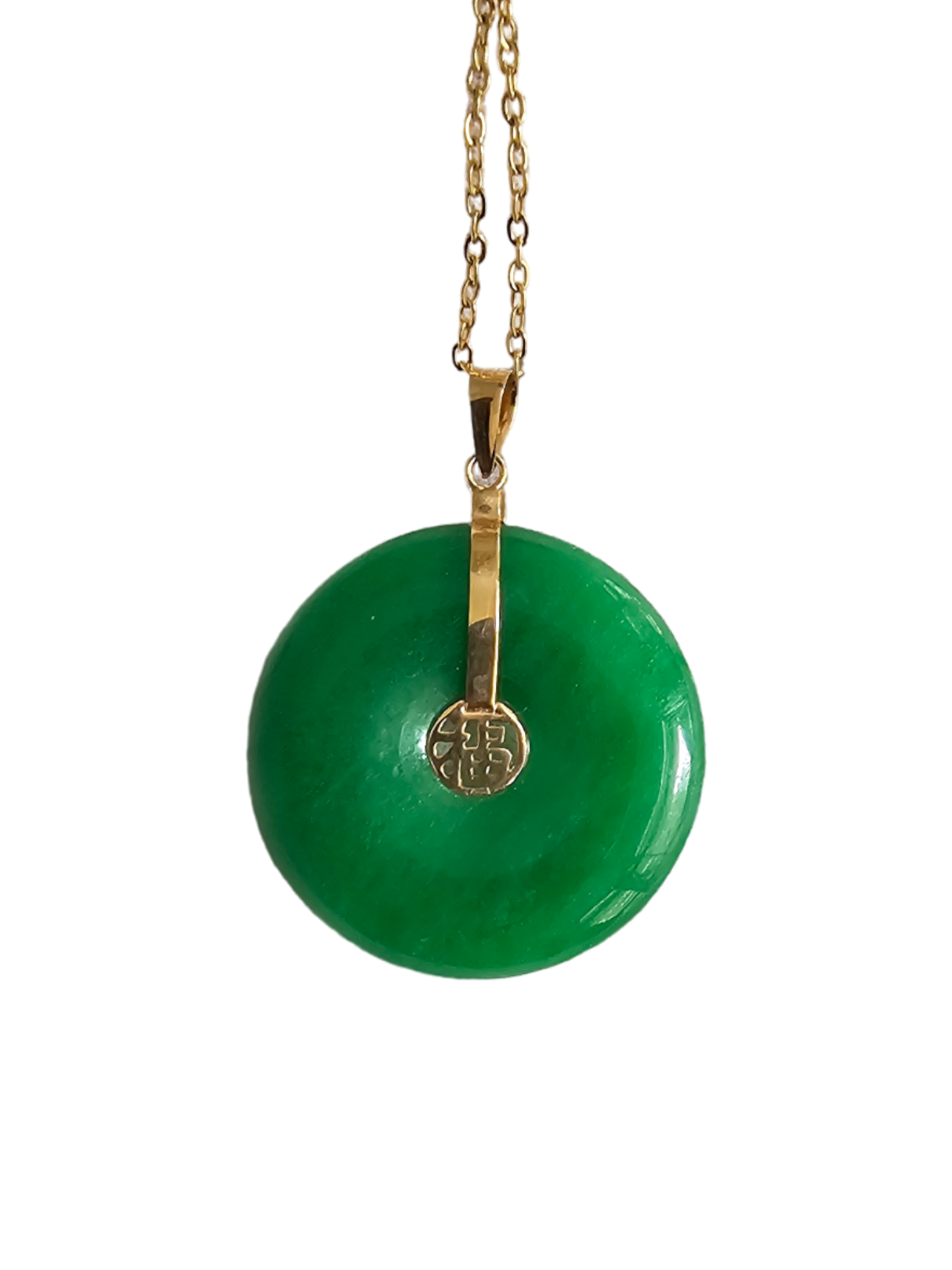 Fu Fuku Fortune Jade Pendant (with 14K Yellow Gold)