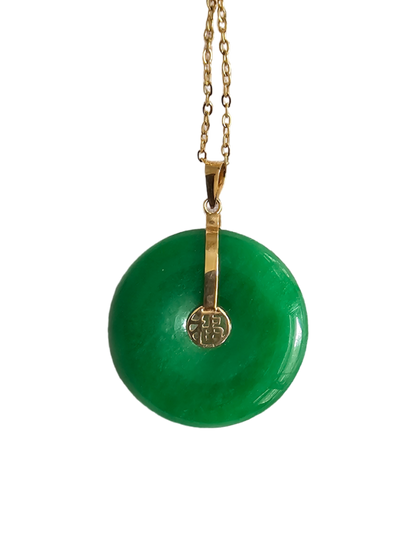 Fu Fuku Fortune Jade Pendant (with 14K Yellow Gold)