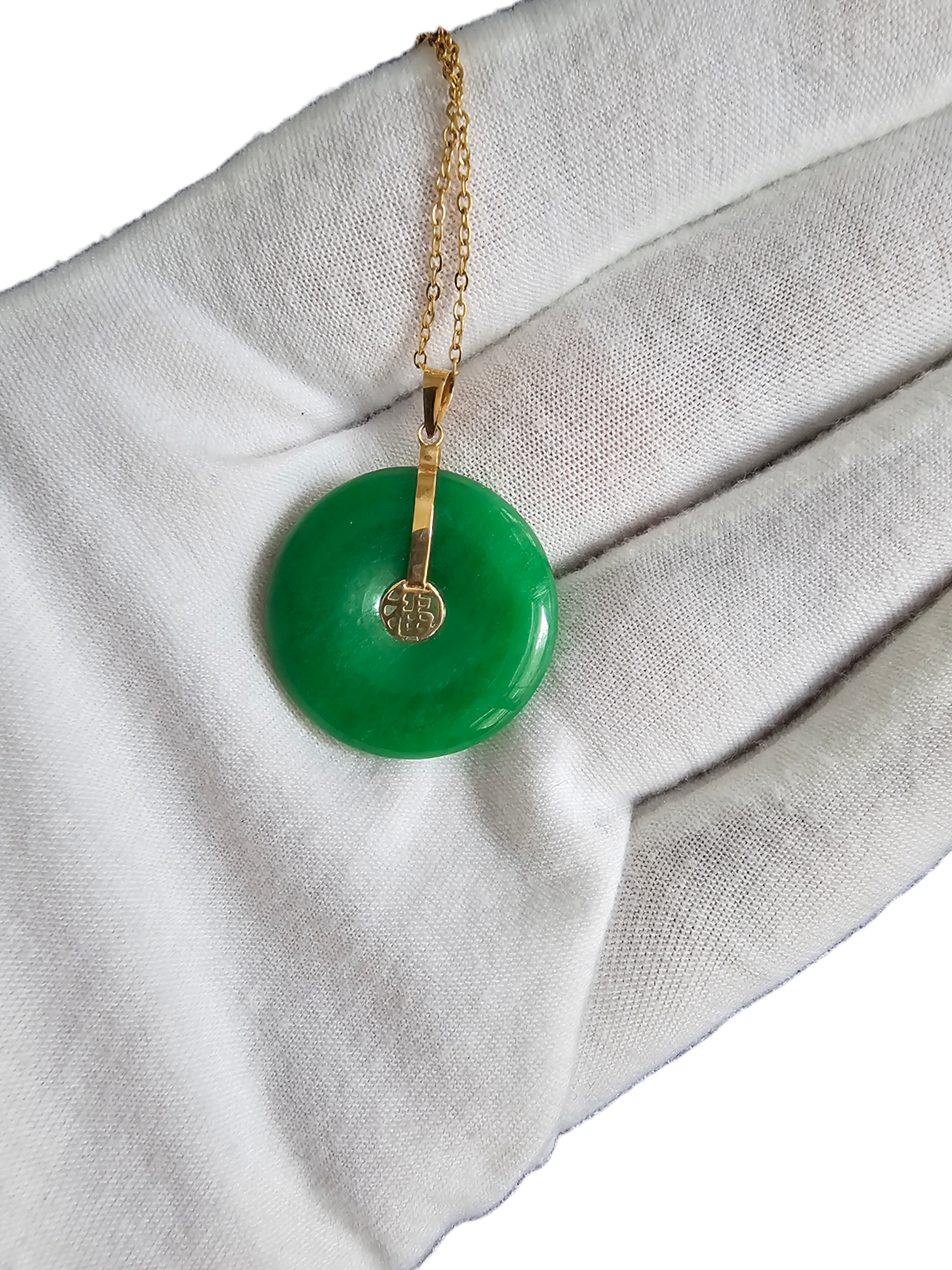 Fu Fuku Fortune Jade Pendant (with 14K Yellow Gold)