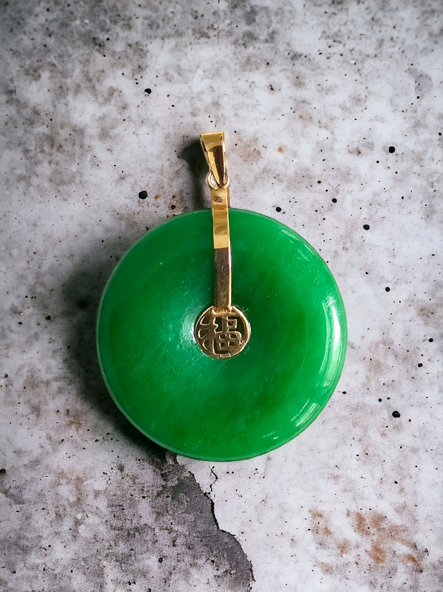 Fu Fuku Fortune Jade Pendant (with 14K Yellow Gold)