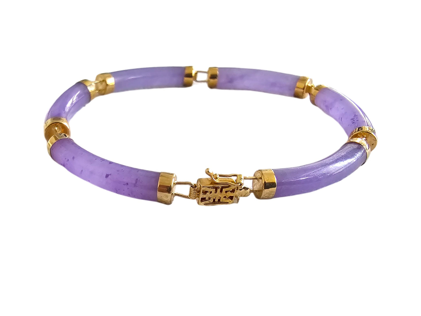 Fu Fuku Fortune (Purple) Jade Bracelet (with 14K Gold)