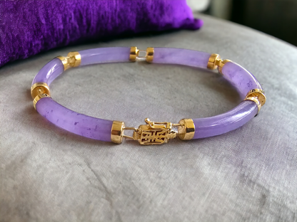 Fu Fuku Fortune (Purple) Jade Bracelet (with 14K Yellow Gold)