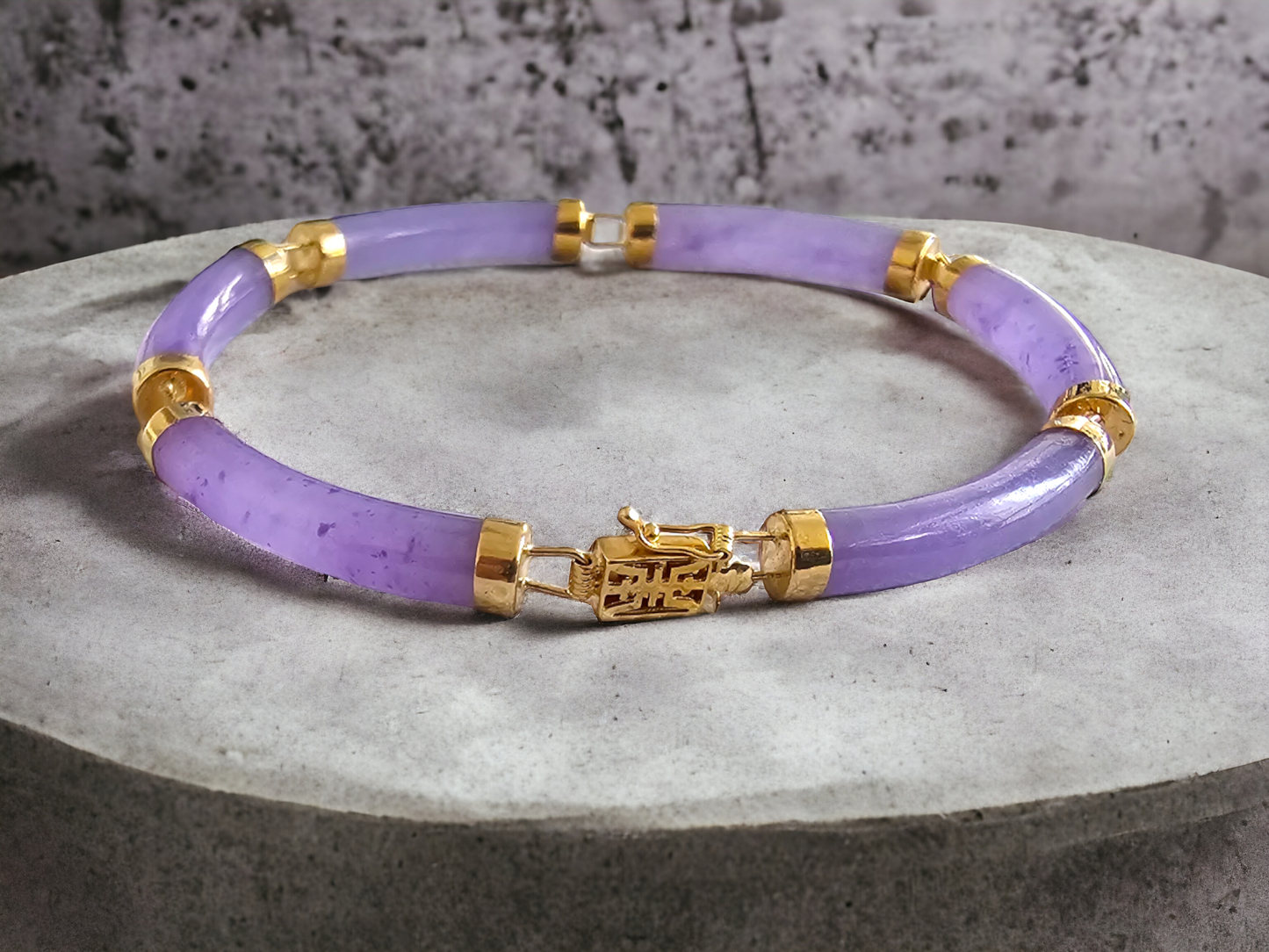 Fu Fuku Fortune (Purple) Jade Bracelet (with 14K Gold)