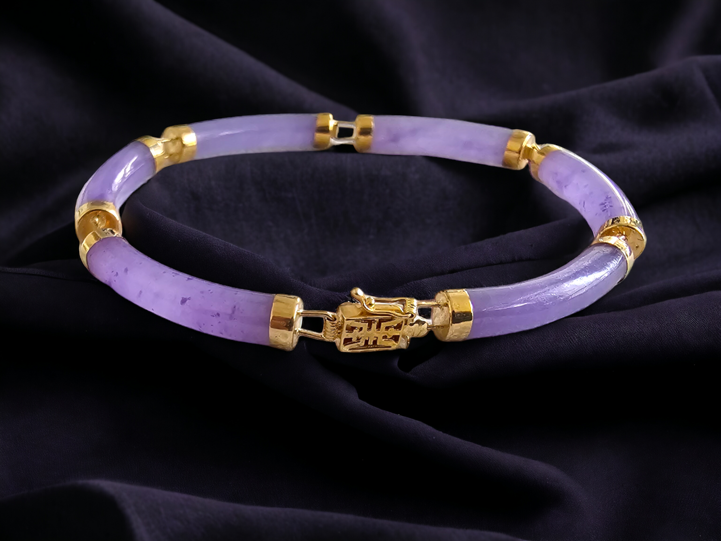 Fu Fuku Fortune (Purple) Jade Bracelet (with 14K Yellow Gold)