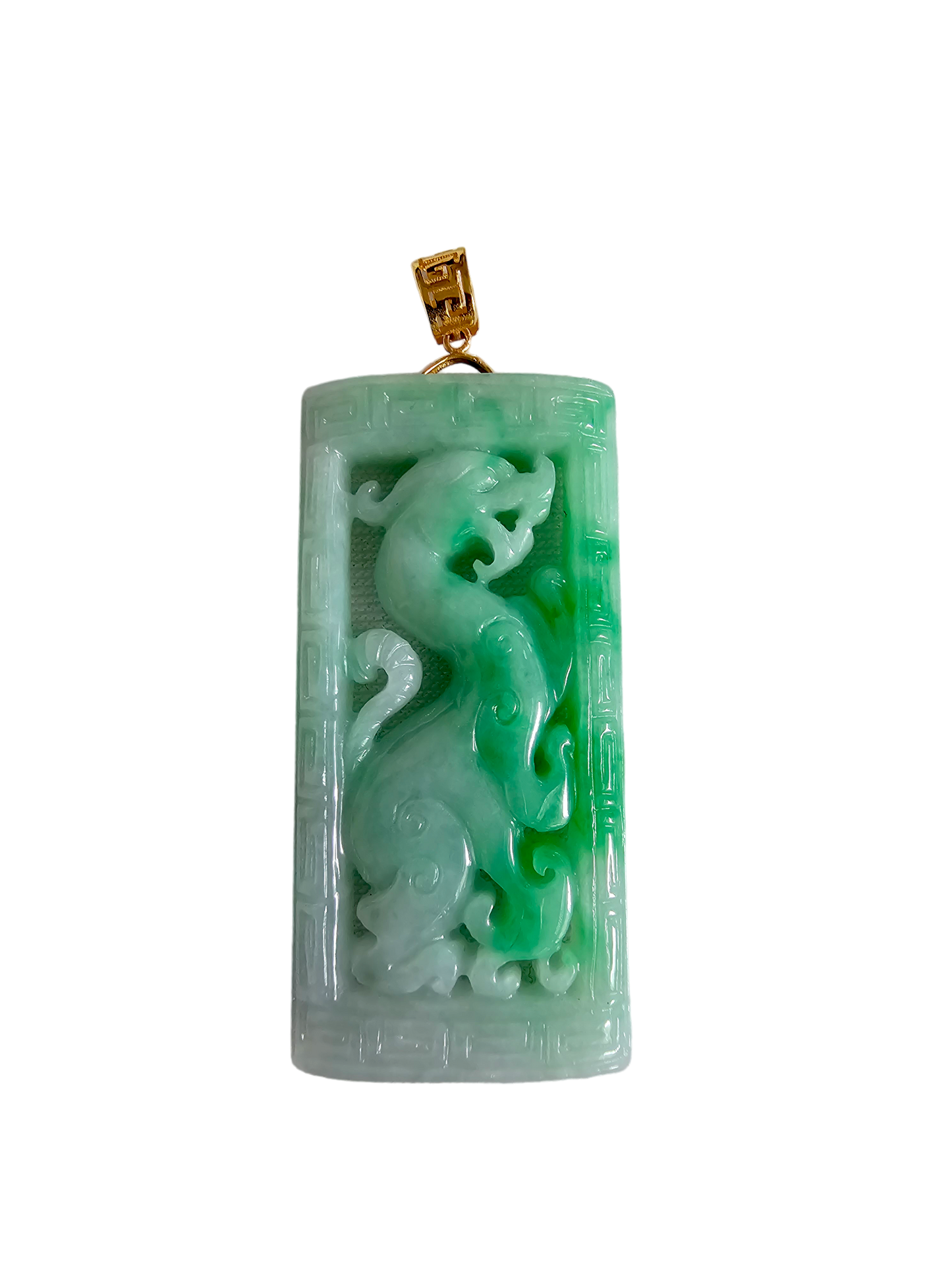 Enchanted Dragon Imperial Burmese A-Jade Jadeite Pendant (with 18K Yellow Gold) - Certified