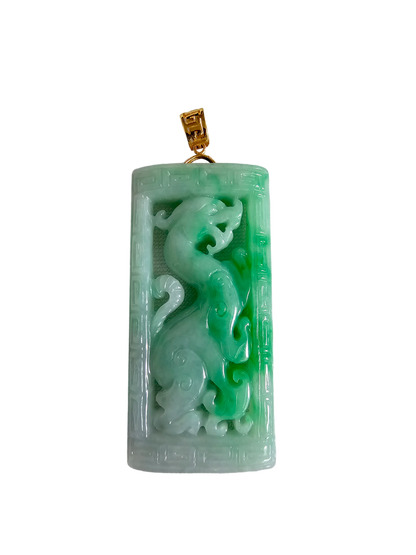 Enchanted Dragon Imperial Burmese A-Jade Jadeite Pendant (with 18K Yellow Gold) - Certified