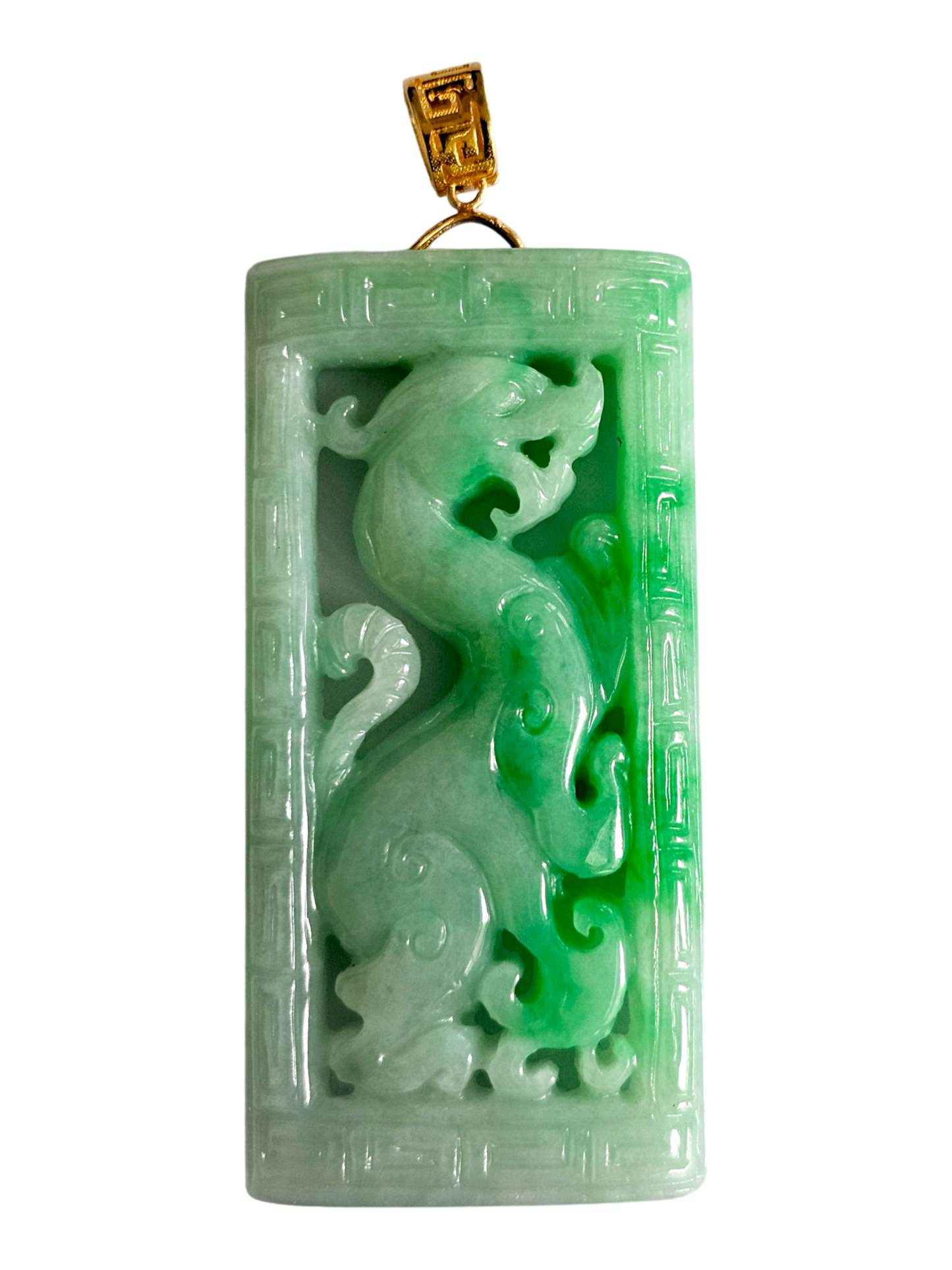 Enchanted Dragon Imperial Burmese A-Jade Jadeite Pendant (with 18K Yellow Gold) - Certified