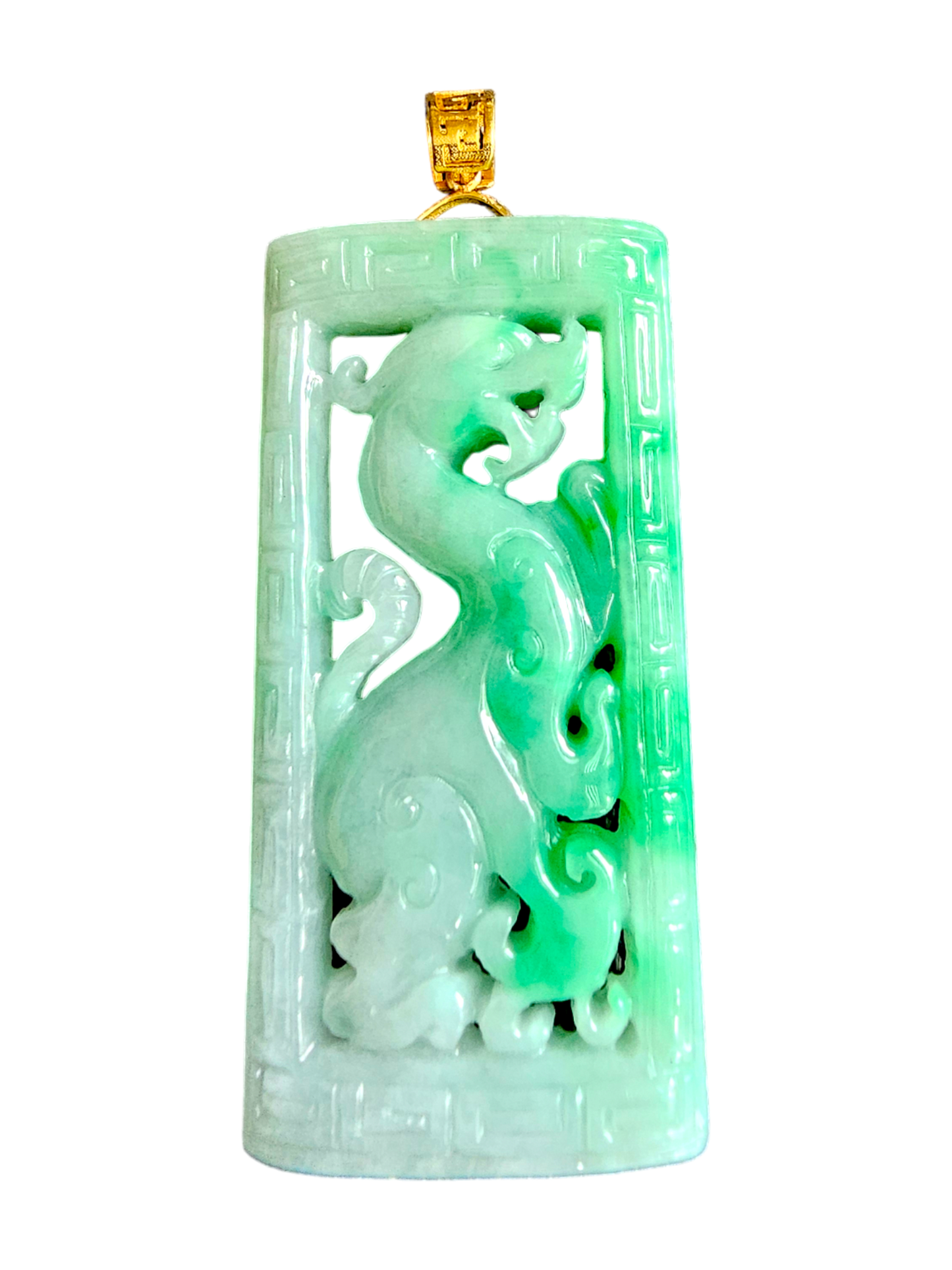 Enchanted Dragon Imperial Burmese A-Jade Jadeite Pendant (with 18K Yellow Gold) - Certified