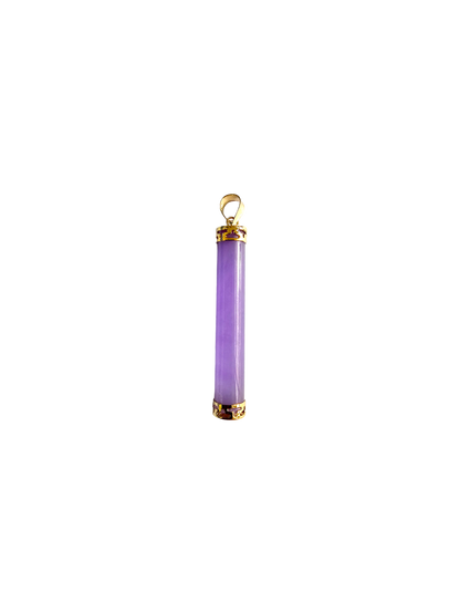 Round Pillar Purple Jade Tube Pendant (With 14K Yellow Gold)