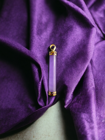 Round Pillar Purple Jade Tube Pendant (With 14K Yellow Gold)