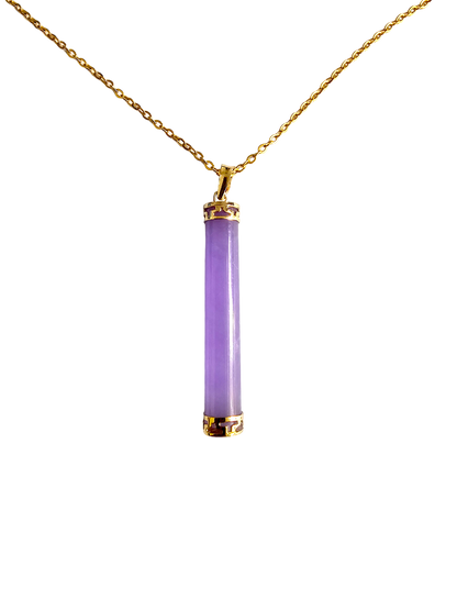 Round Pillar Purple Jade Tube Pendant (With 14K Yellow Gold)