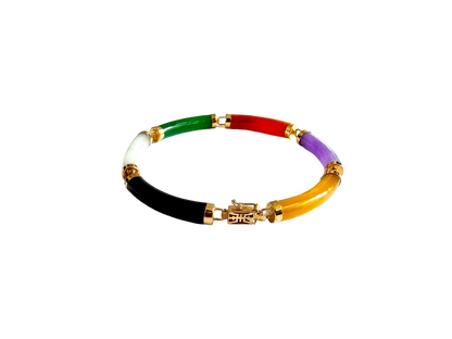 Fu Fuku Fortune Eclectic Jade Onyx MOP Tube Bracelet (with 14K Yellow Gold)