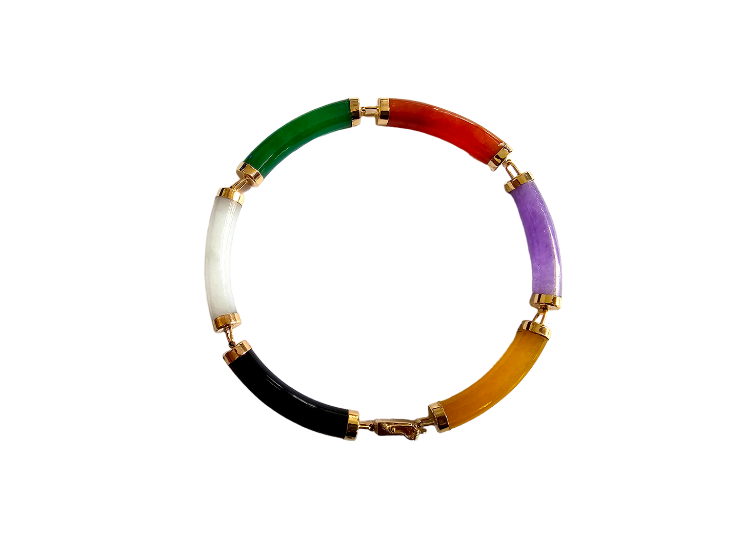 Fu Fuku Fortune Eclectic Jade Onyx MOP Tube Bracelet (with 14K Yellow Gold)