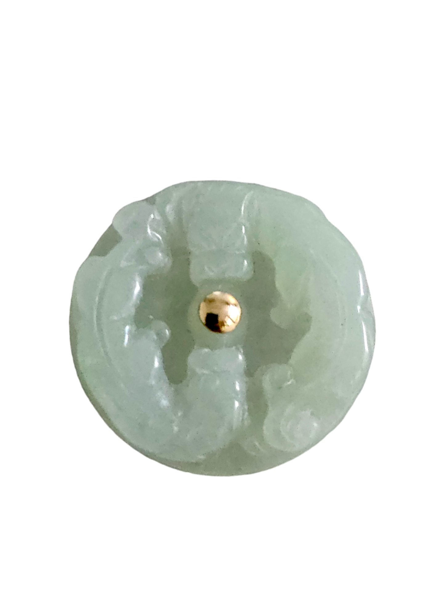 Twin Dragons Burmese A-Jadeite Brooch with 14K Yellow Gold and Silver 925 Back