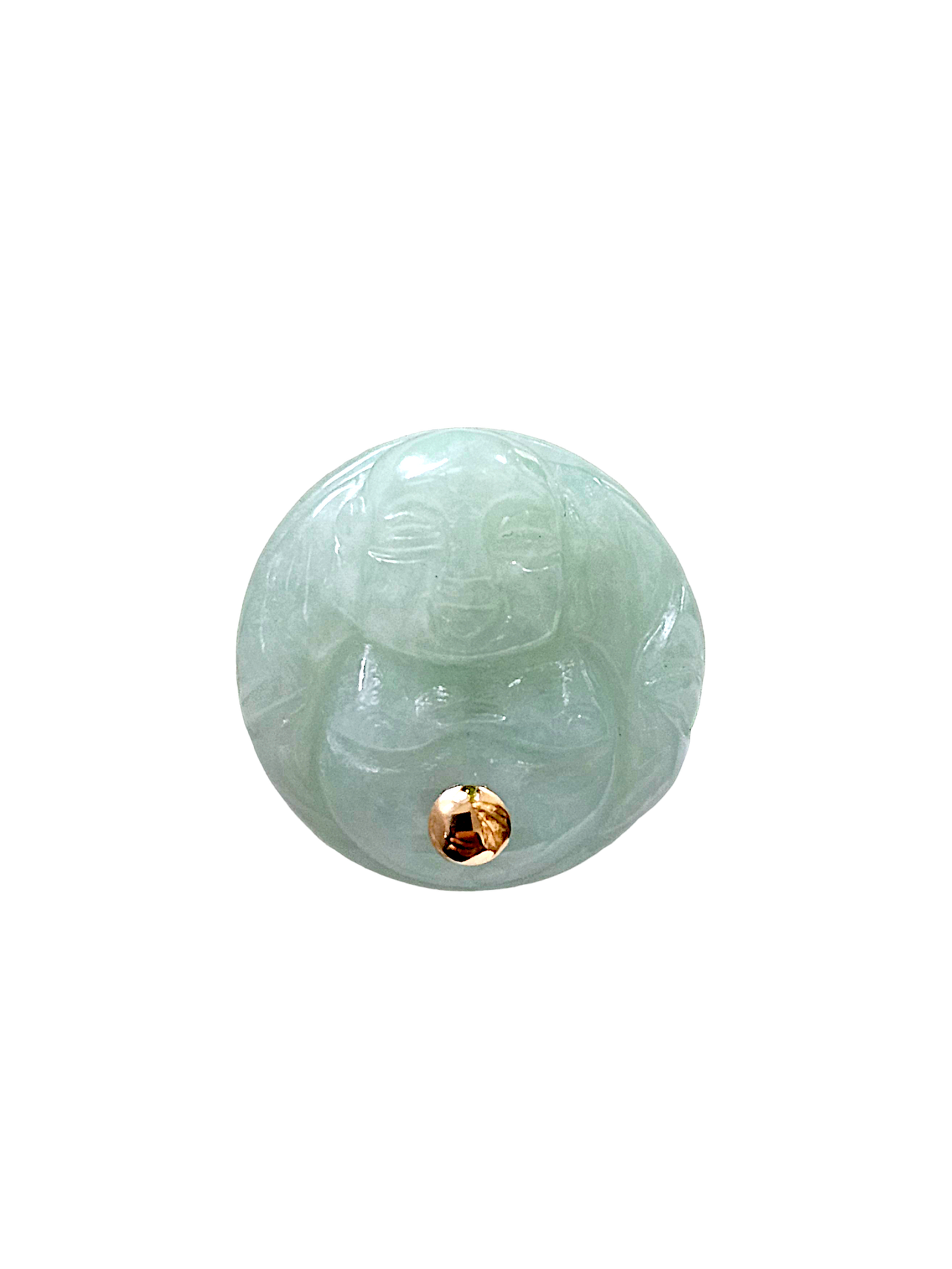 Happy Buddha Burmese A-Jadeite Brooch/Lapel Pin with 14K Yellow Gold and Silver 925 Back