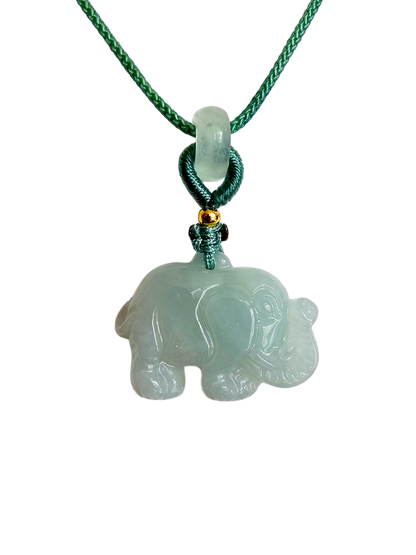 Sapporo Burmese A-Jadeite Elephant Pendant Necklace with FYORO String