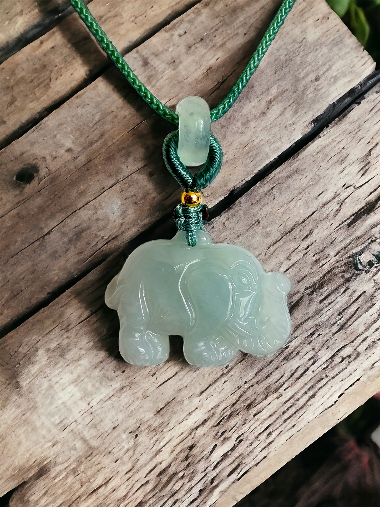 Sapporo Burmese A-Jadeite Elephant Pendant Necklace with FYORO String