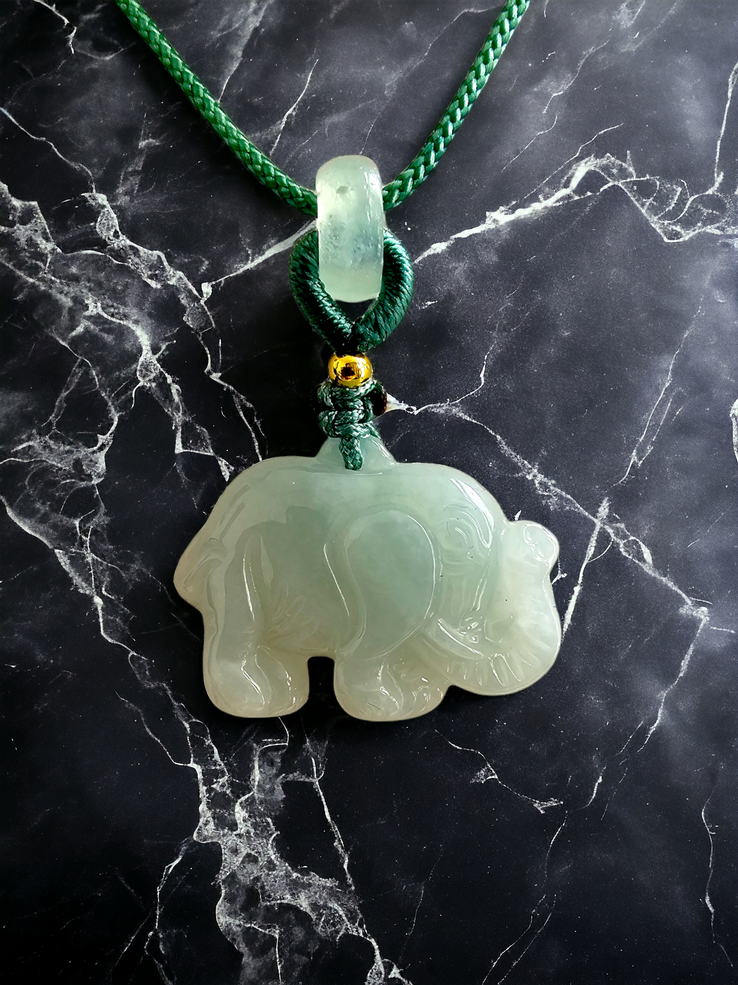 Sapporo Burmese A-Jadeite Elephant Pendant Necklace with FYORO String