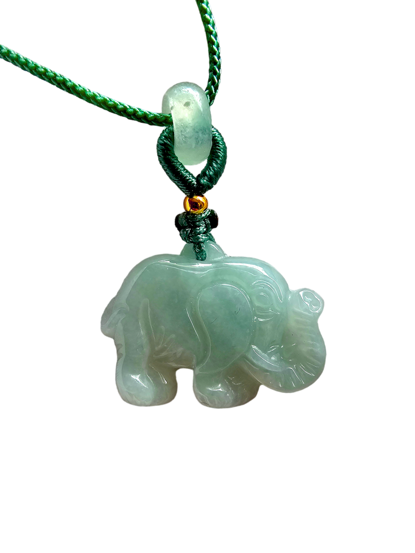 Sapporo Burmese A-Jadeite Elephant Pendant Necklace with FYORO String